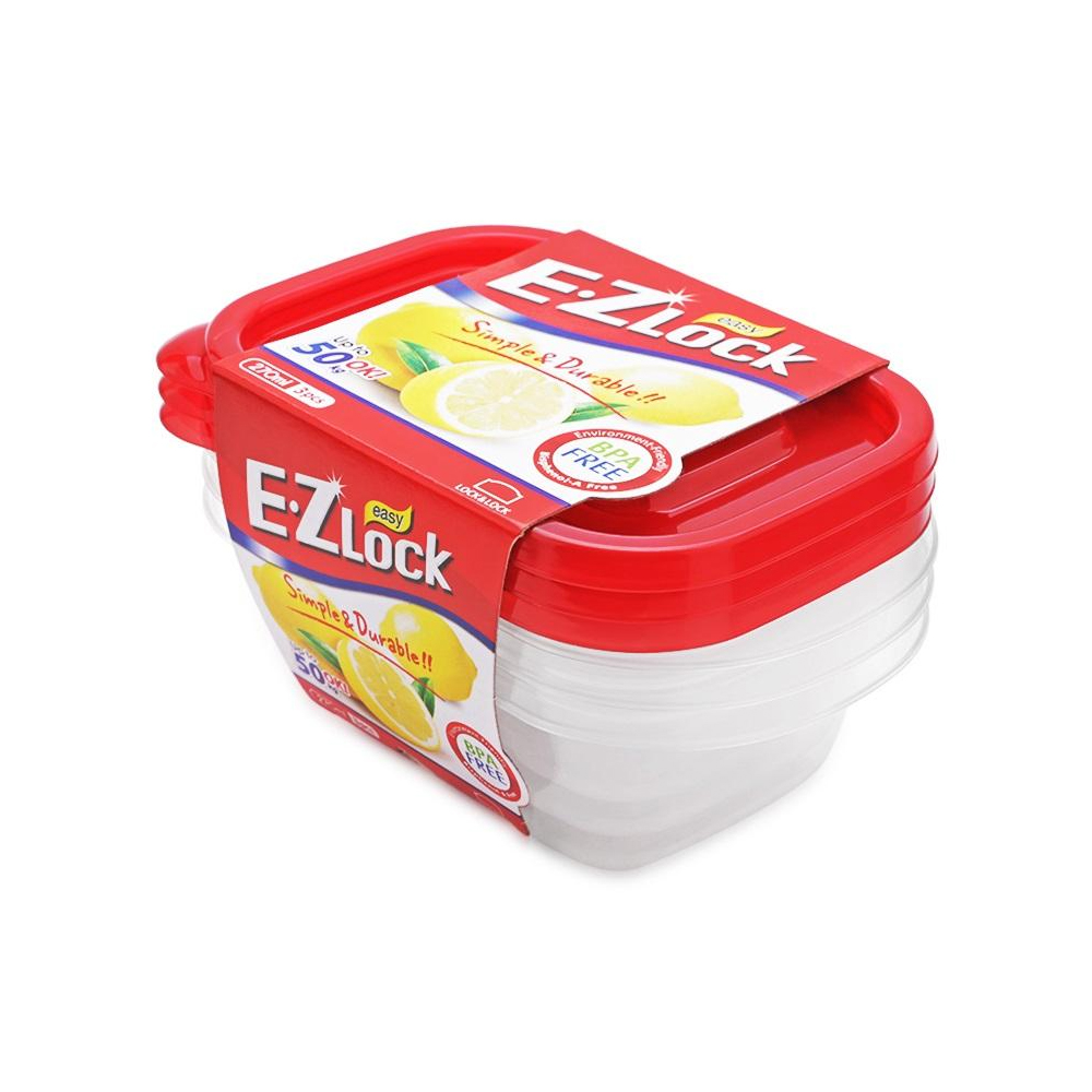 Bộ 3 Hộp Bảo Quản Thực Phẩm Ezlock Nắp Đỏ 270ml - LocknLock - HLE6204S